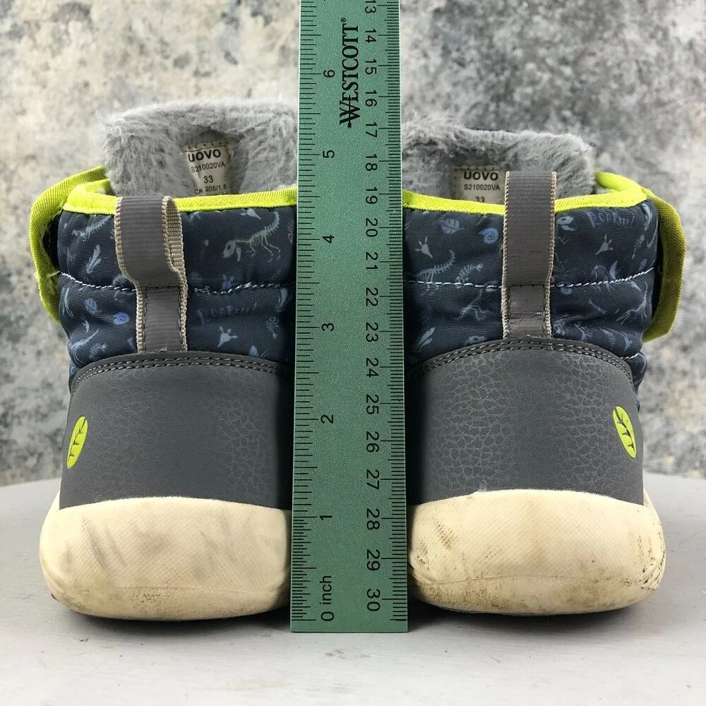 Uovo Kid's Size 33 Grey Lined Interior Hook & Loop Easy On Winter Ankle Boots